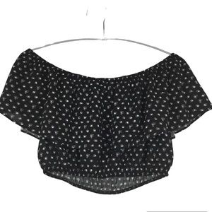 Express Black Off-Shoulder Crop Top with White Floral Print